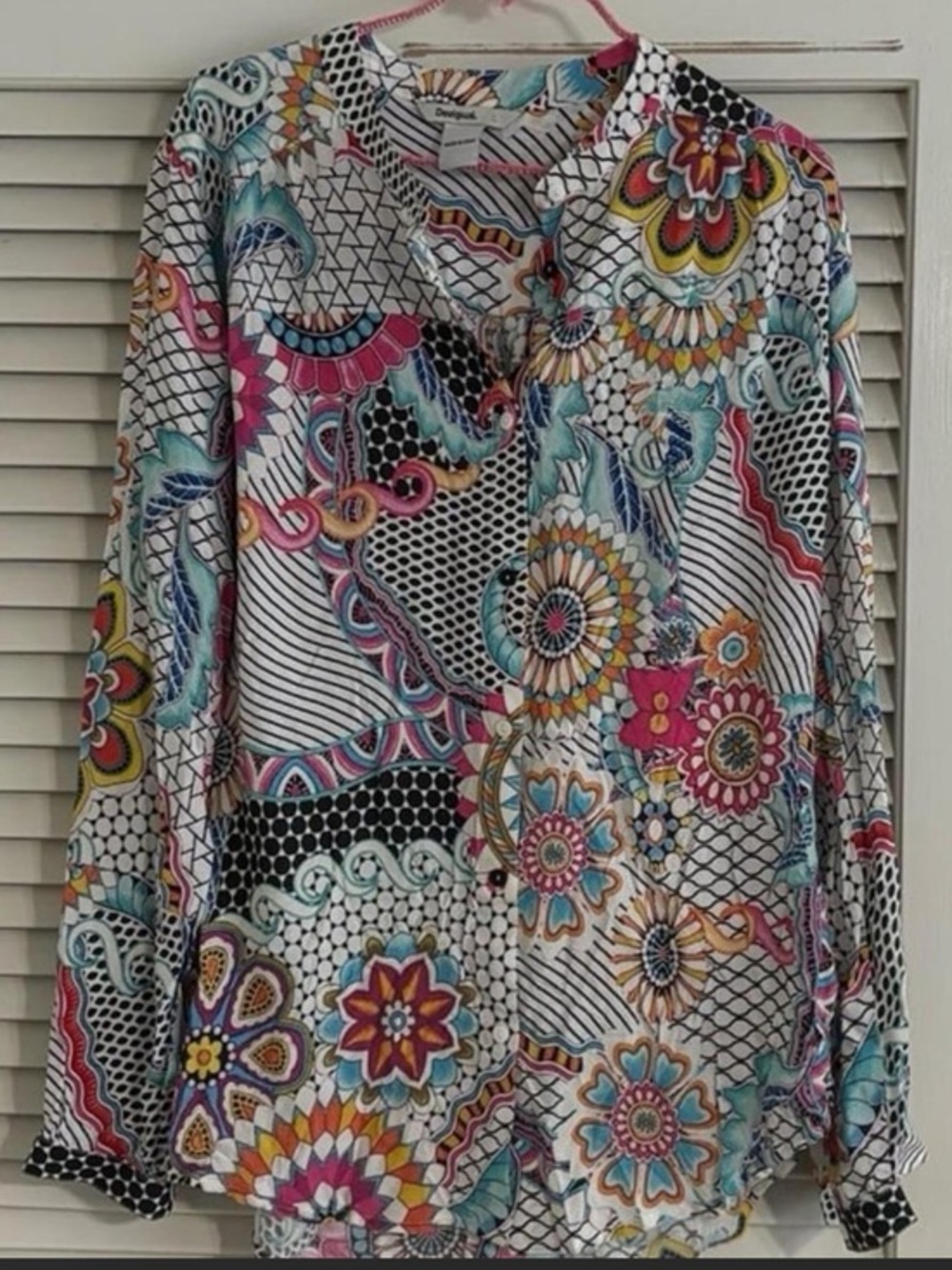 Desigual Colorful Floral Print Button-Front Women's Top size L